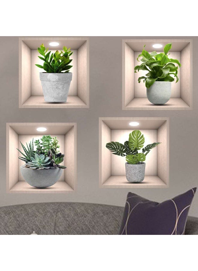 4 pieces of 30*30CM 3D green plant wall stickers, 3D three-dimensional wall stickers, suitable for living room, bedroom, kitchen decoration, removable 1-1 - Image 2